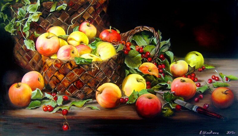 Apples and Berries in Basket — Red