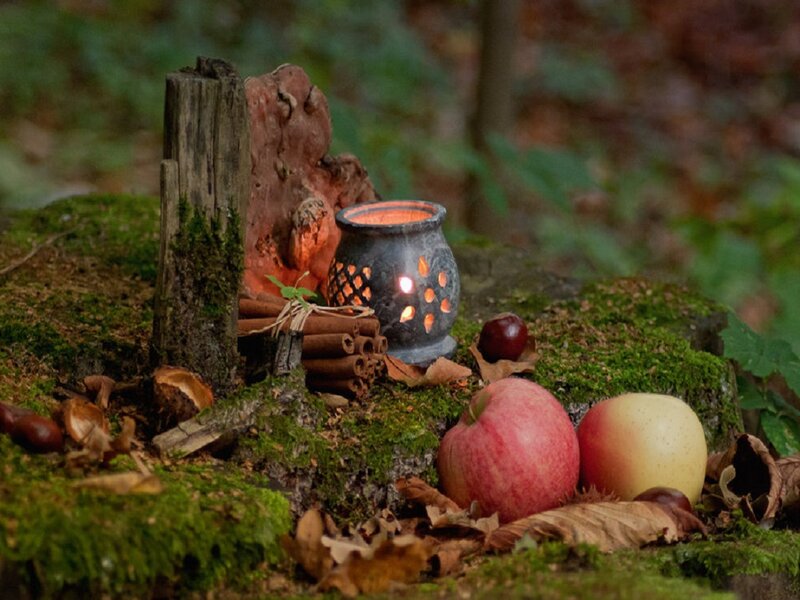 Apples and Candle on Moss