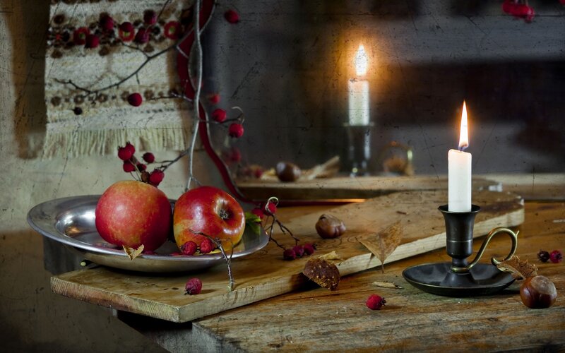 Apples and Candle on Table