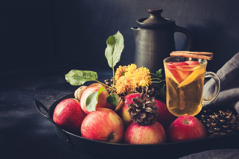 Apples and Cider in Tray