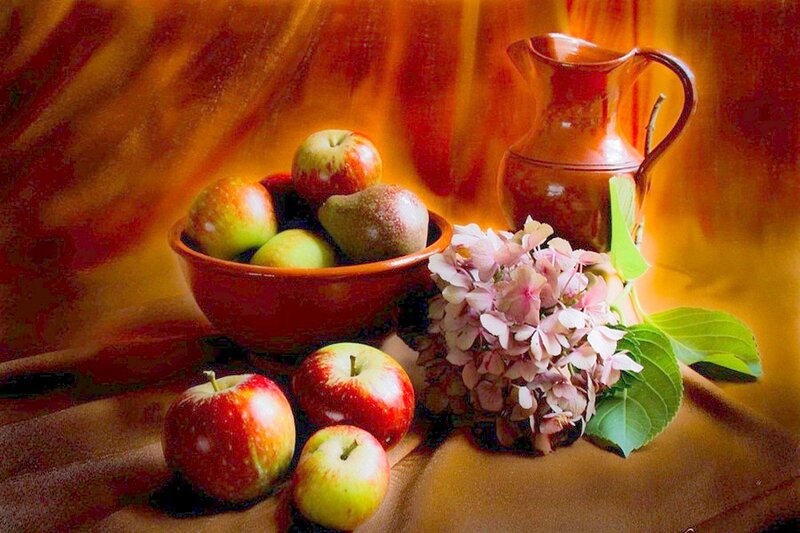 Apples and Flowers in Bowl