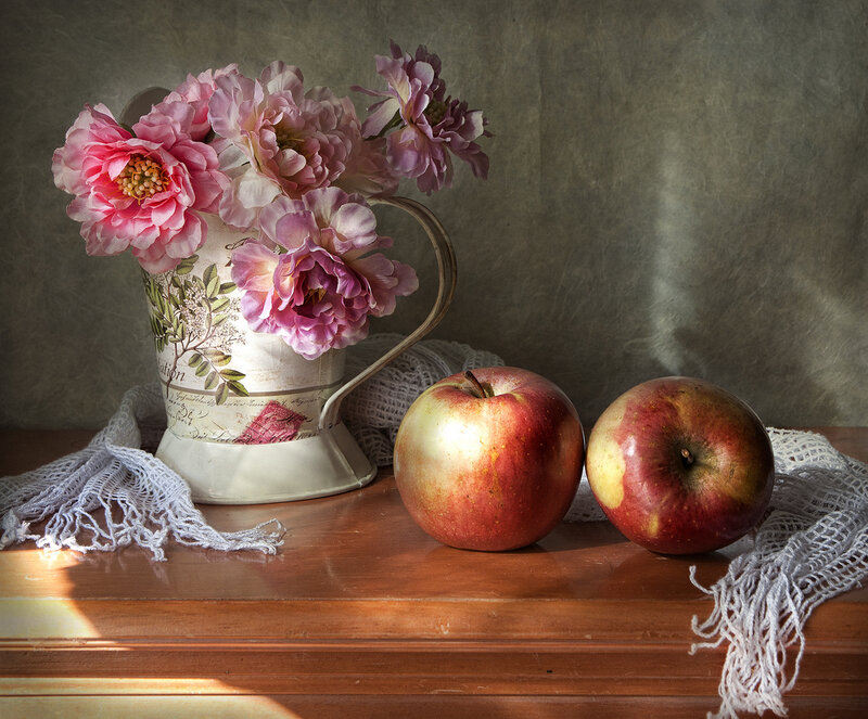 Apples and Flowers in Pitcher