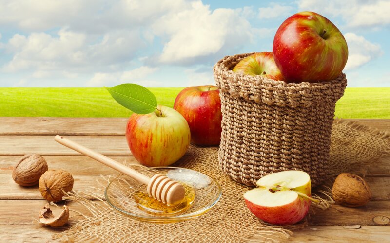 Apples and Honey on Wood