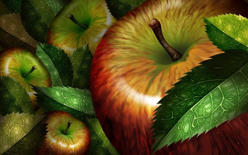 apples and leaves collage