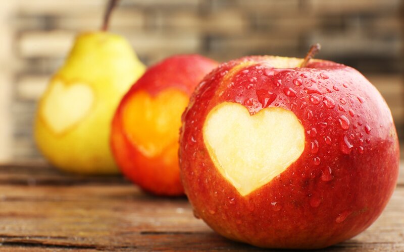 Apples and Pear with Hearts