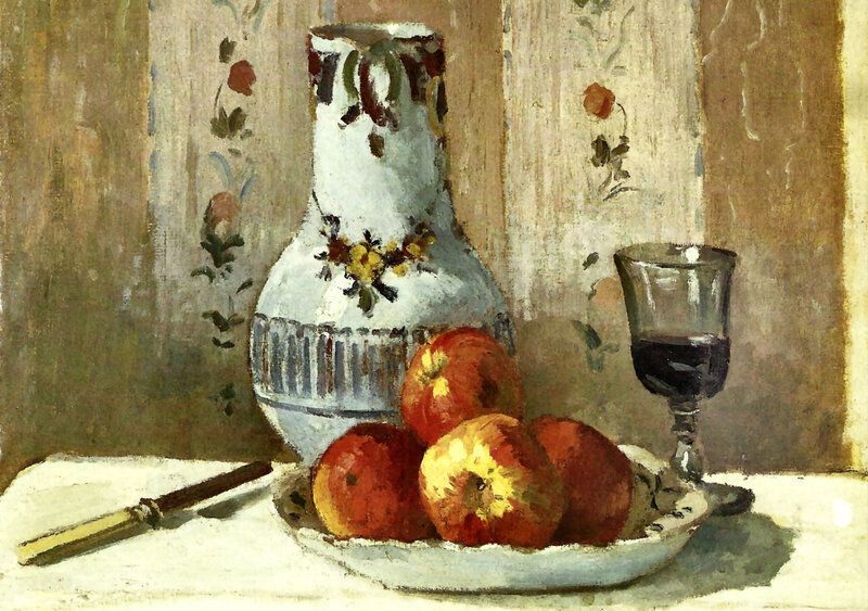 Apples and Vase on Table — White