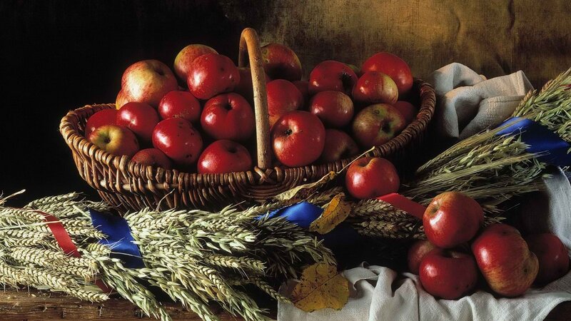 Apples and wheat in a basket