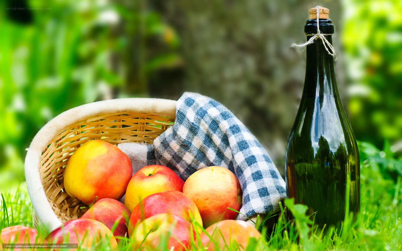 Apples and wine in a basket
