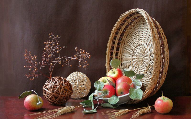 Apples in a Basket — Brown, Serene, Autumn
