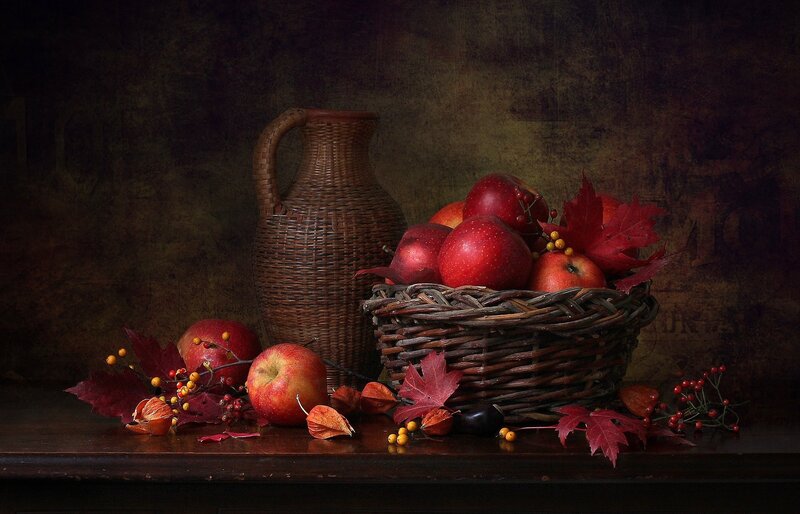 Apples in a Basket — Red, Dramatic, Autumn, Photograph