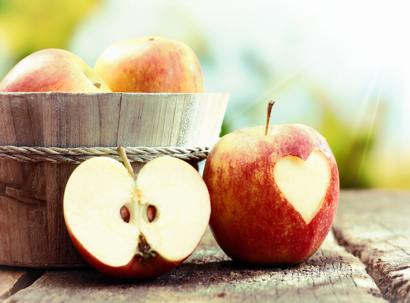 Apples in a Basket — Red, Serene, Afternoon, Photograph, Wooden Table