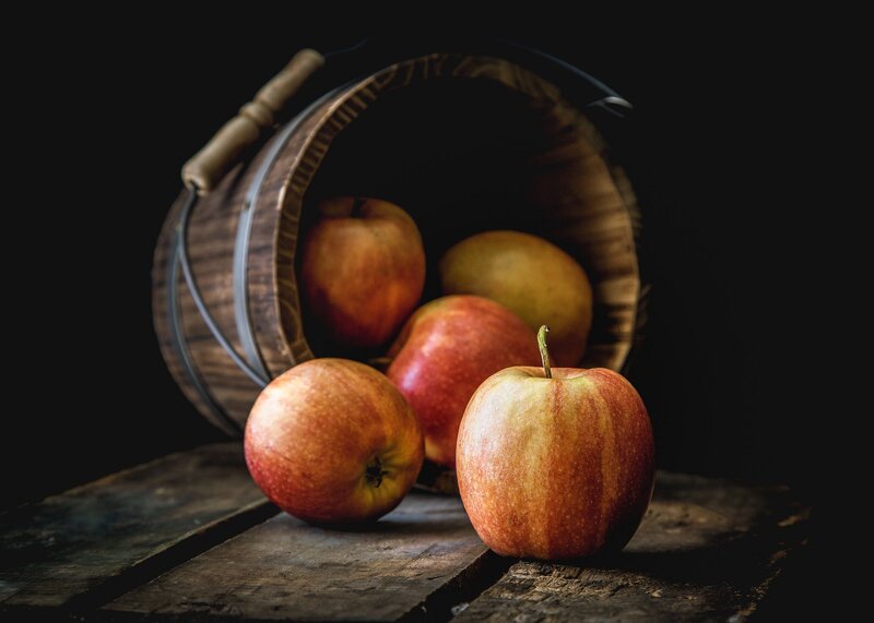 Apples in a Wooden Basket — Red