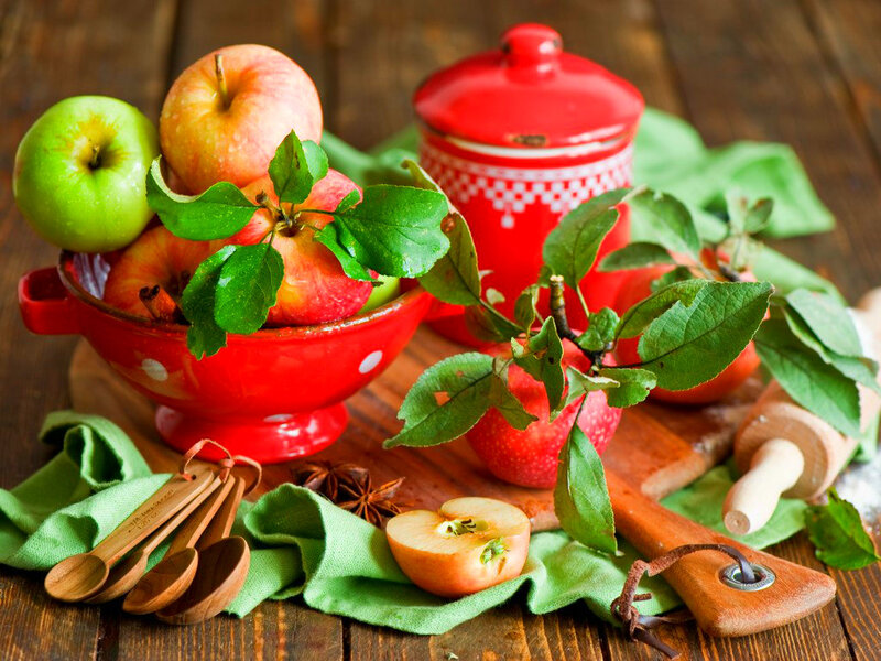Apples in Red Bowl