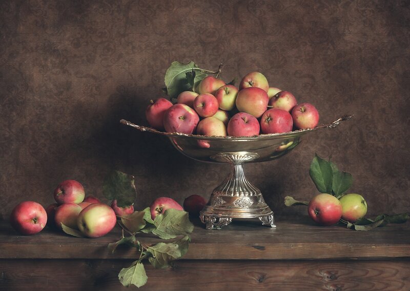 Apples in Silver Bowl