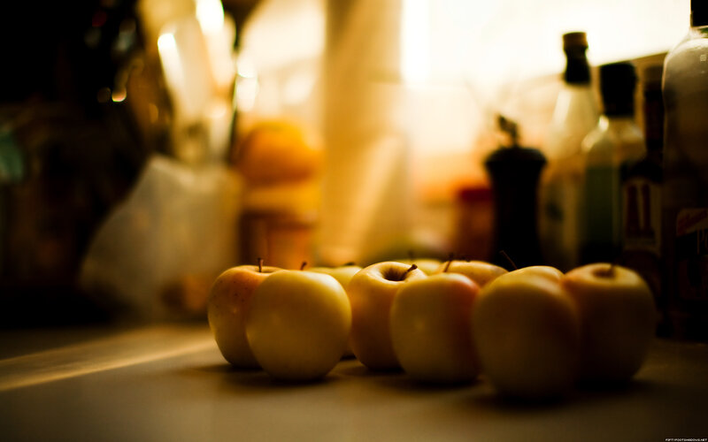 Apples on a kitchen counter