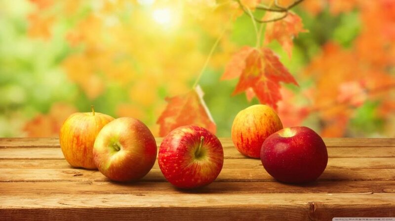 Apples on Wooden Table — Red, Serene
