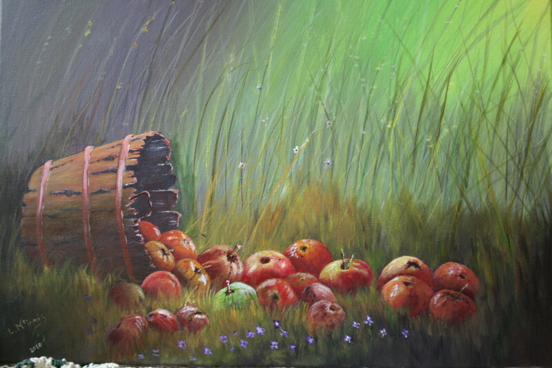 Apples spilled from barrel
