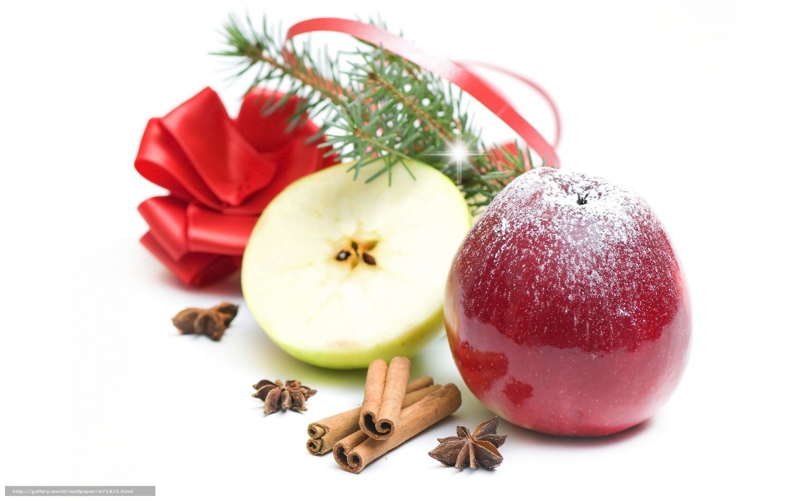 Apples with cinnamon and holiday decor