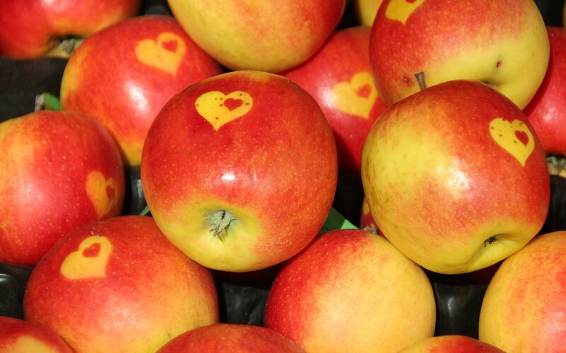 Apples with Heart Stamps — Red