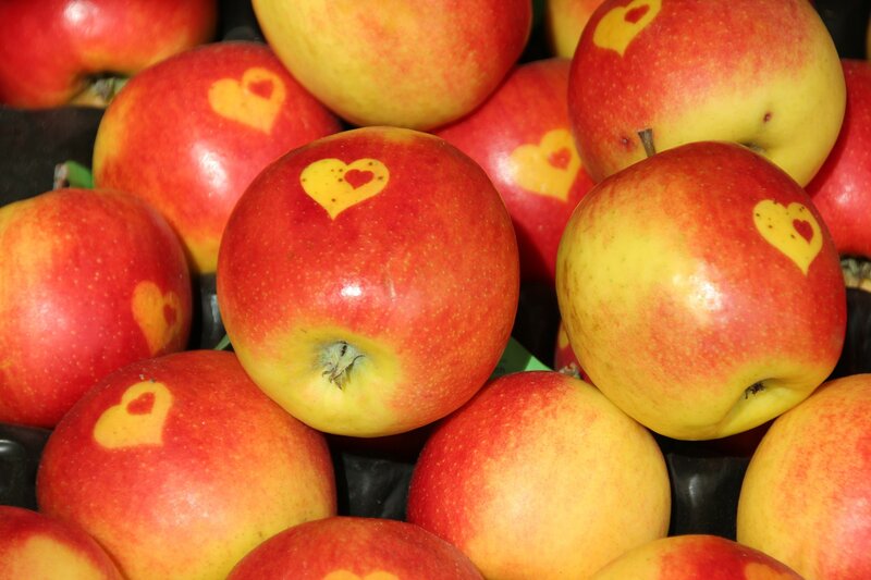 Apples with Heart Stamps