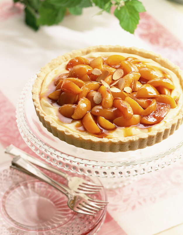 apricot tart on a stand