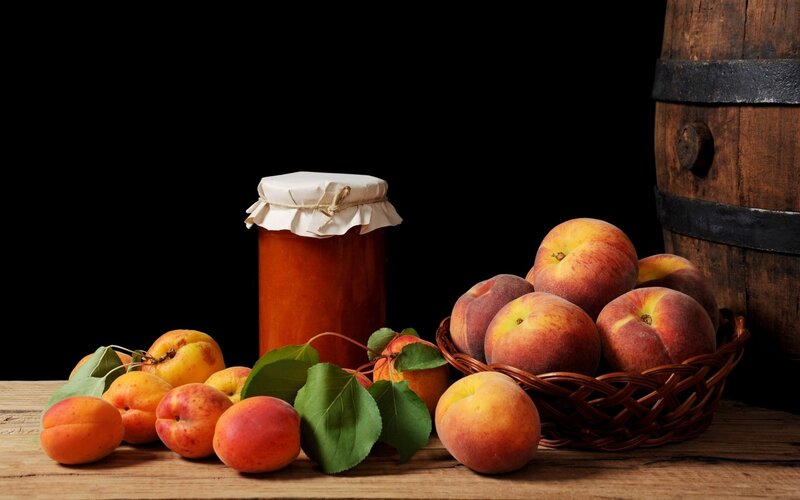 apricots and jam on wood