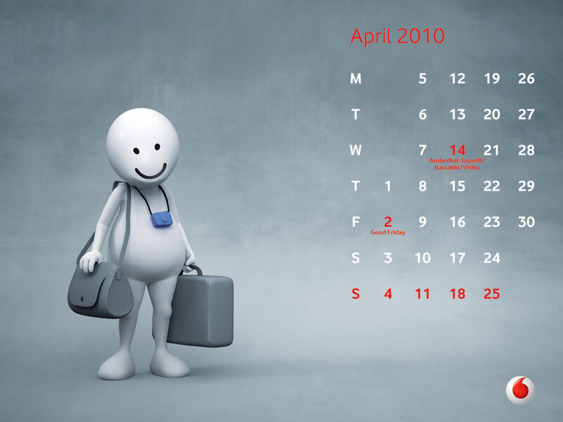 April 2010 calendar with character