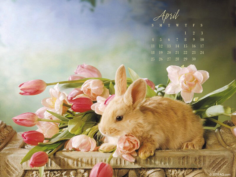 April calendar with bunny and flowers