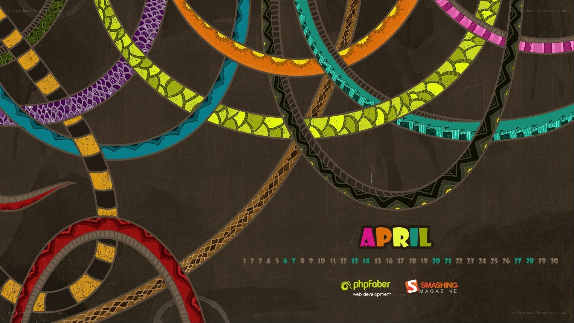 April calendar with colorful patterns