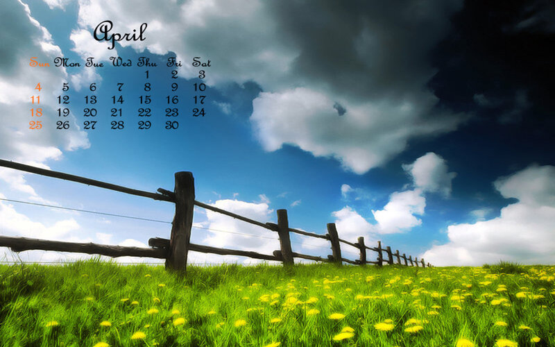 April calendar with field scene