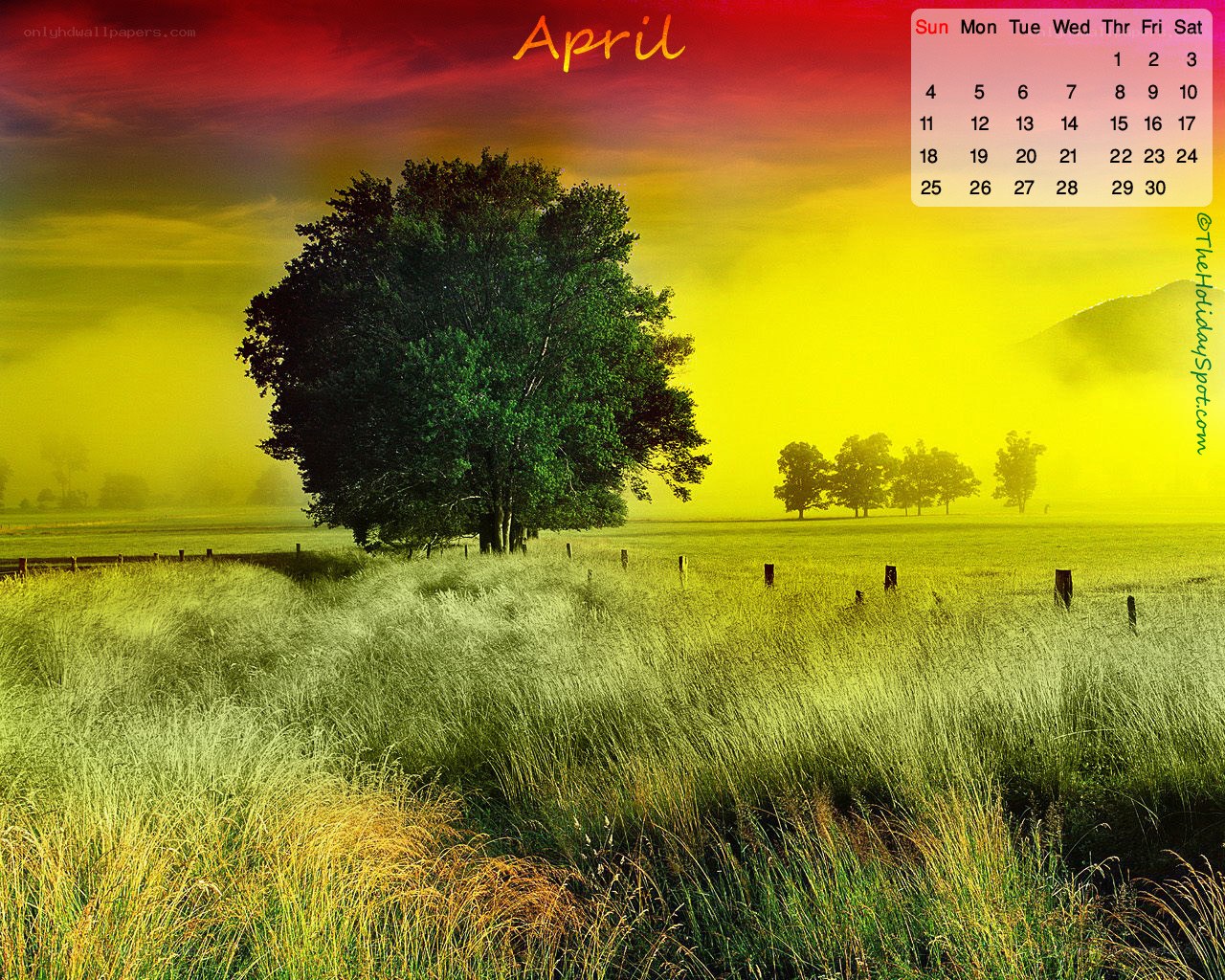 April calendar with field scene