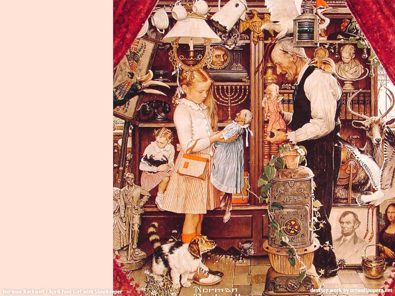April Fool Girl with Shopkeeper