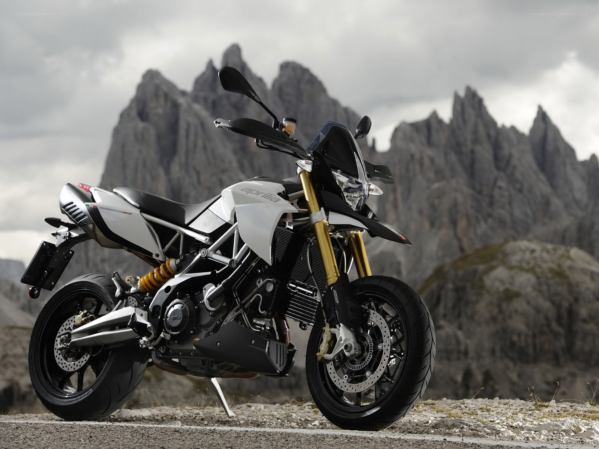 Aprilia motorcycle in mountains