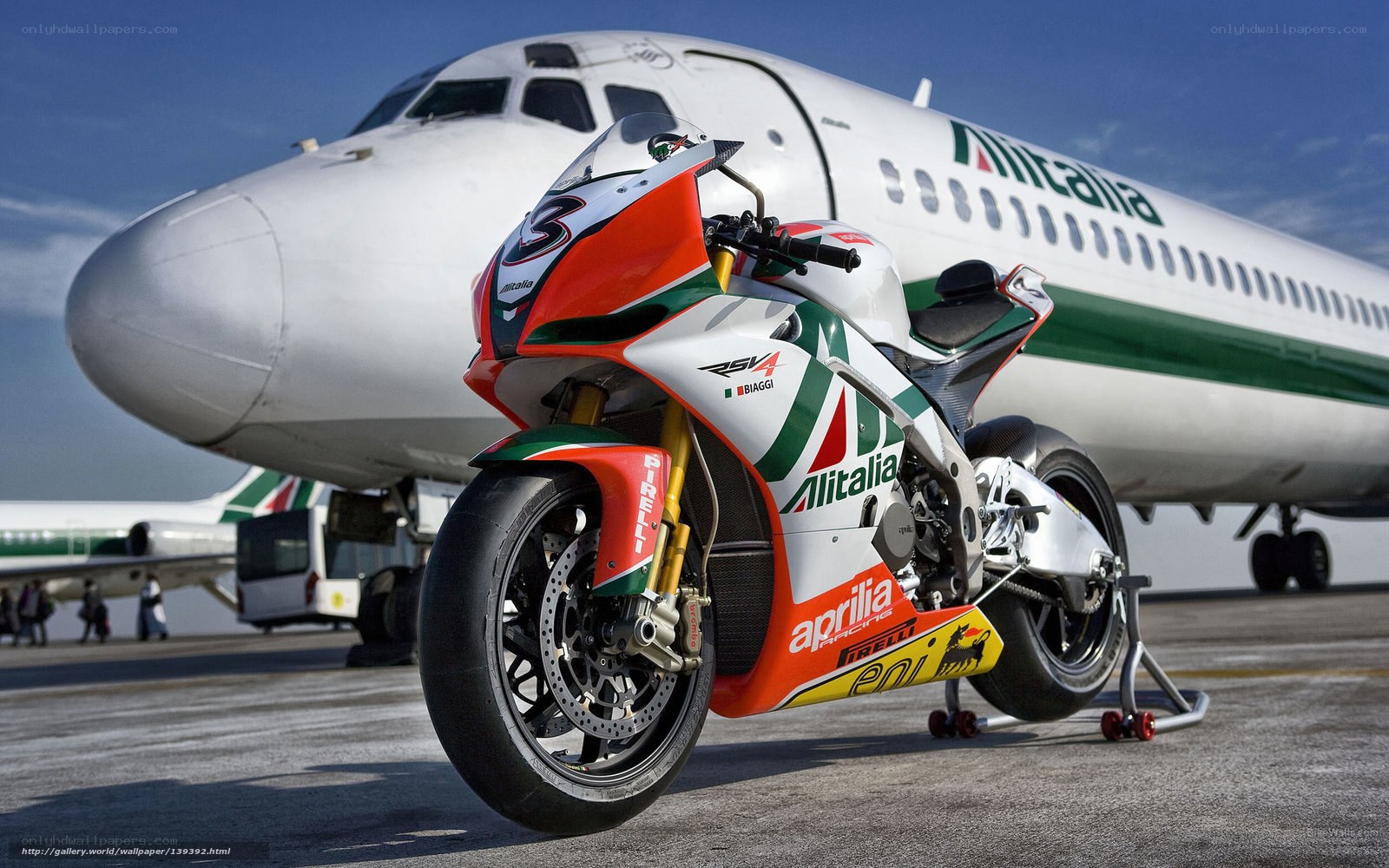 Aprilia RSV4 motorcycle at airport