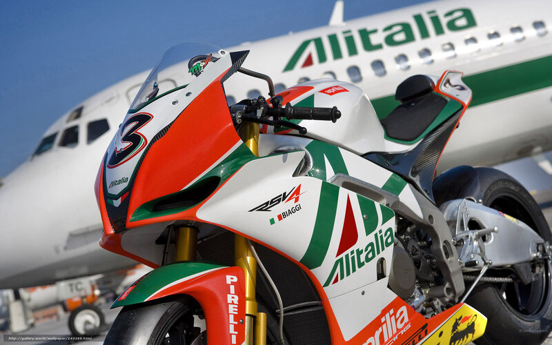 Aprilia RSV4 motorcycle with Alitalia branding