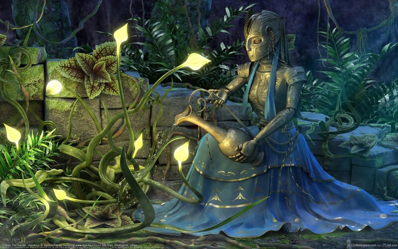 Aqua warrior in a lush garden