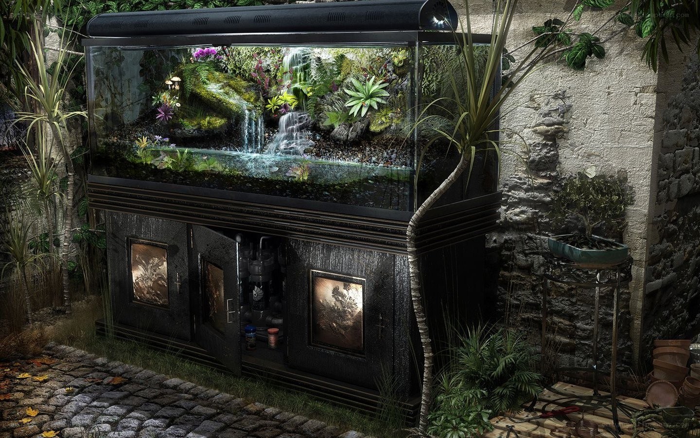 aquarium in garden setting