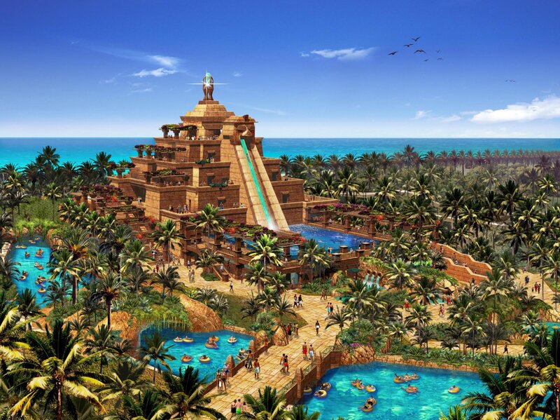 Aquatic resort with pyramid structure