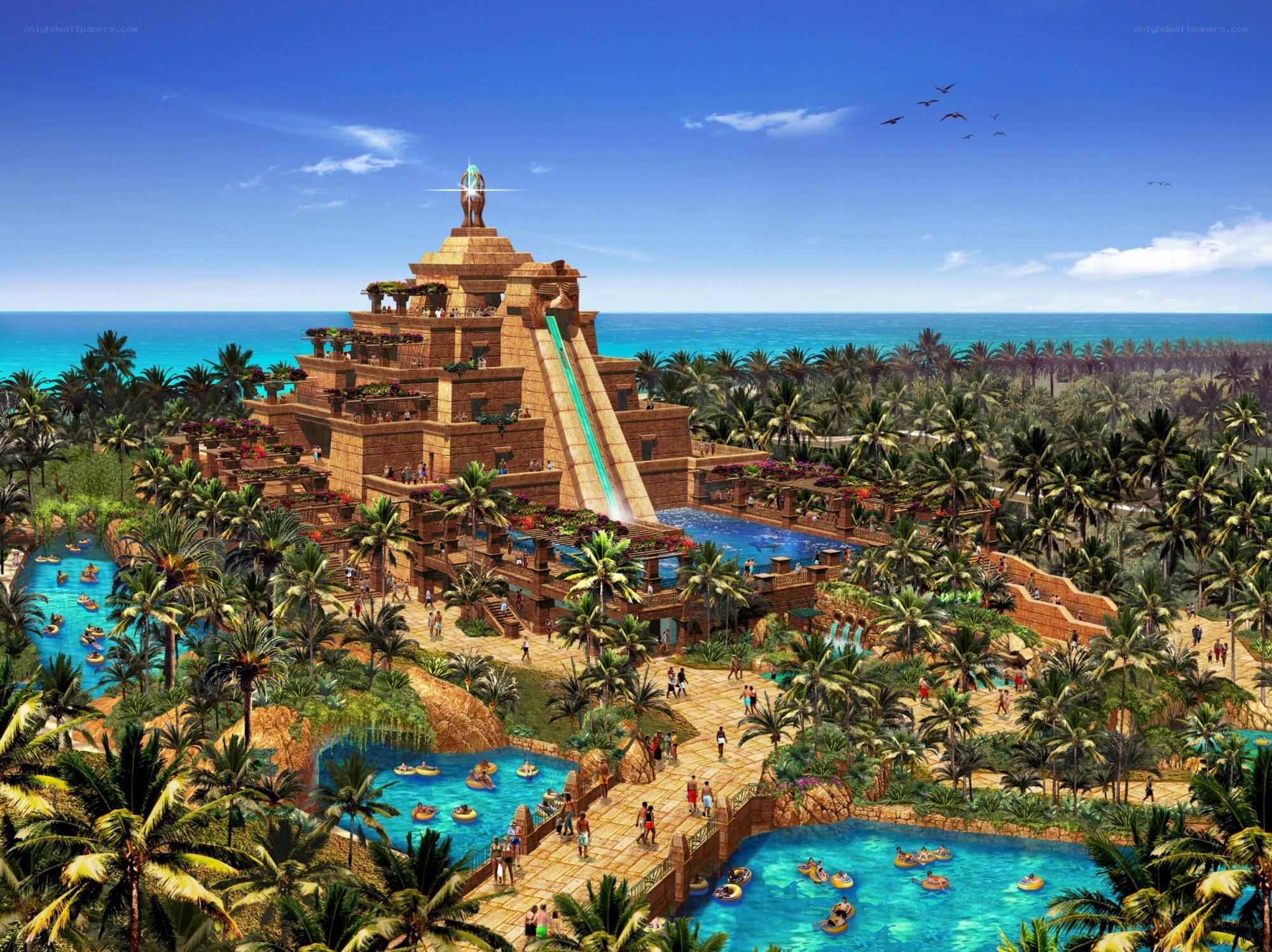 Aquatic resort with pyramid structure