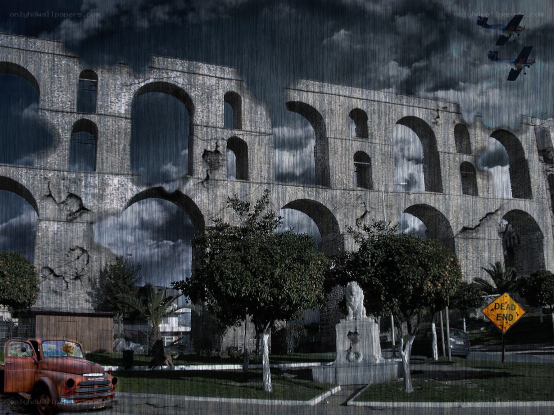 Aqueduct in stormy weather
