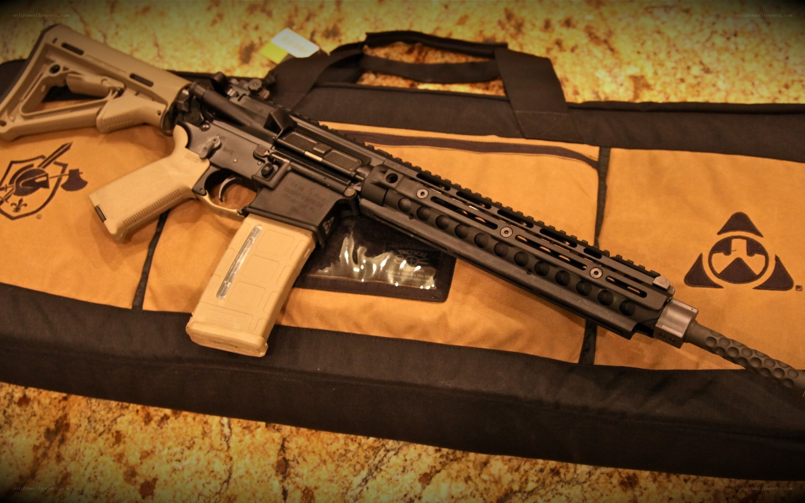 AR-15 rifle on bag