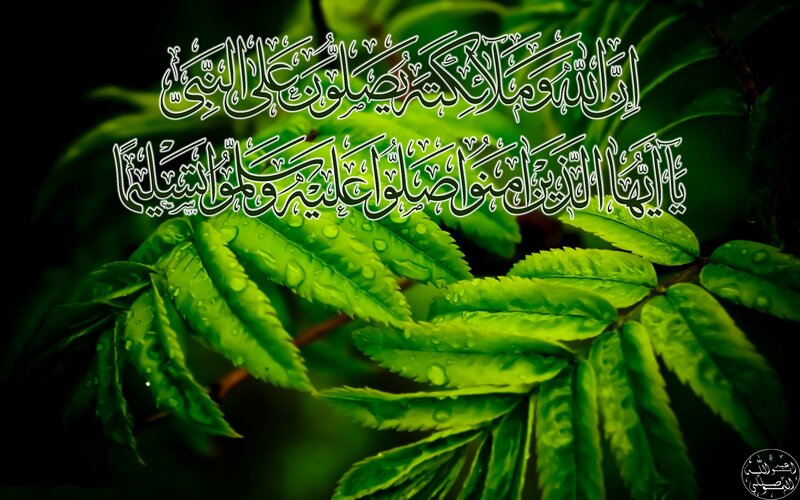 Arabic calligraphy on green leaves