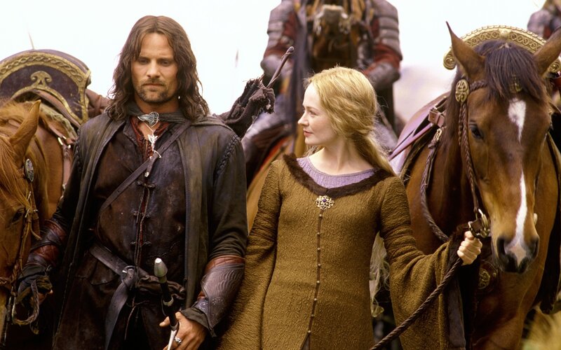 Aragorn and Arwen on horseback
