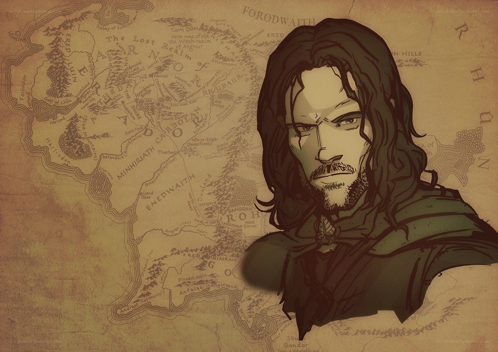Aragorn on Middle-earth map