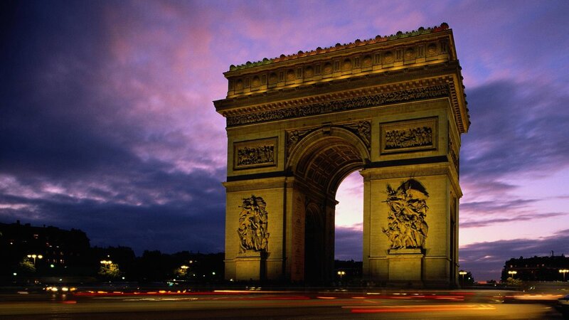 Arc De Triomphe at Dusk — Purple, Dramatic, Night