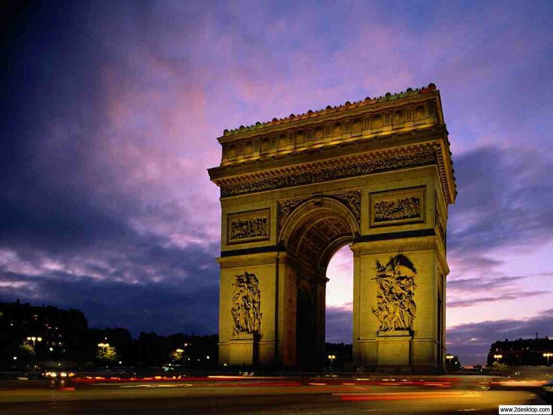 Arc De Triomphe at Dusk — Purple, Dramatic, Sunset, Photograph