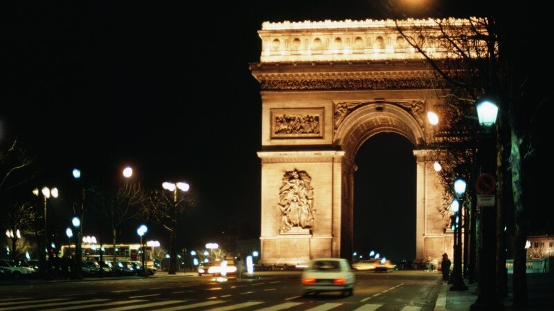 Arc De Triomphe at Night — Black, Dark, Photograph