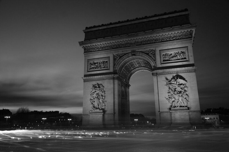 Arc De Triomphe at Night — Black, Dramatic, Photograph, Sculptures