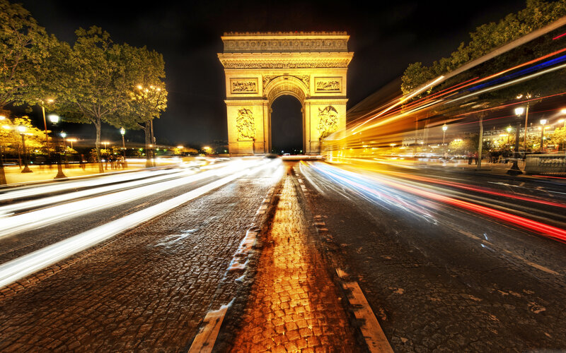 Arc De Triomphe at Night — Black, Dramatic, Photograph