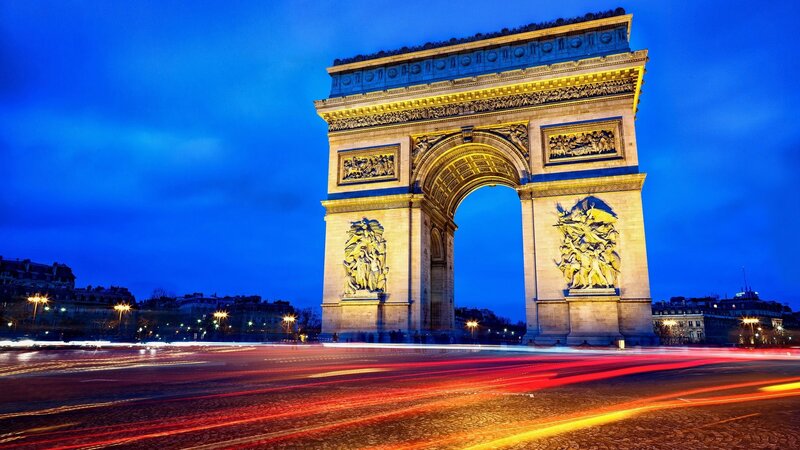 Arc De Triomphe at Night — Blue, Dramatic, Photograph, Sculptures